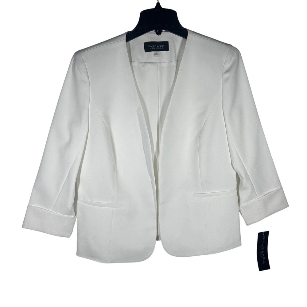 Evan-Picone Blackβ Label Blazer Women 18 White Open Front 3/4 Sleeve NWT